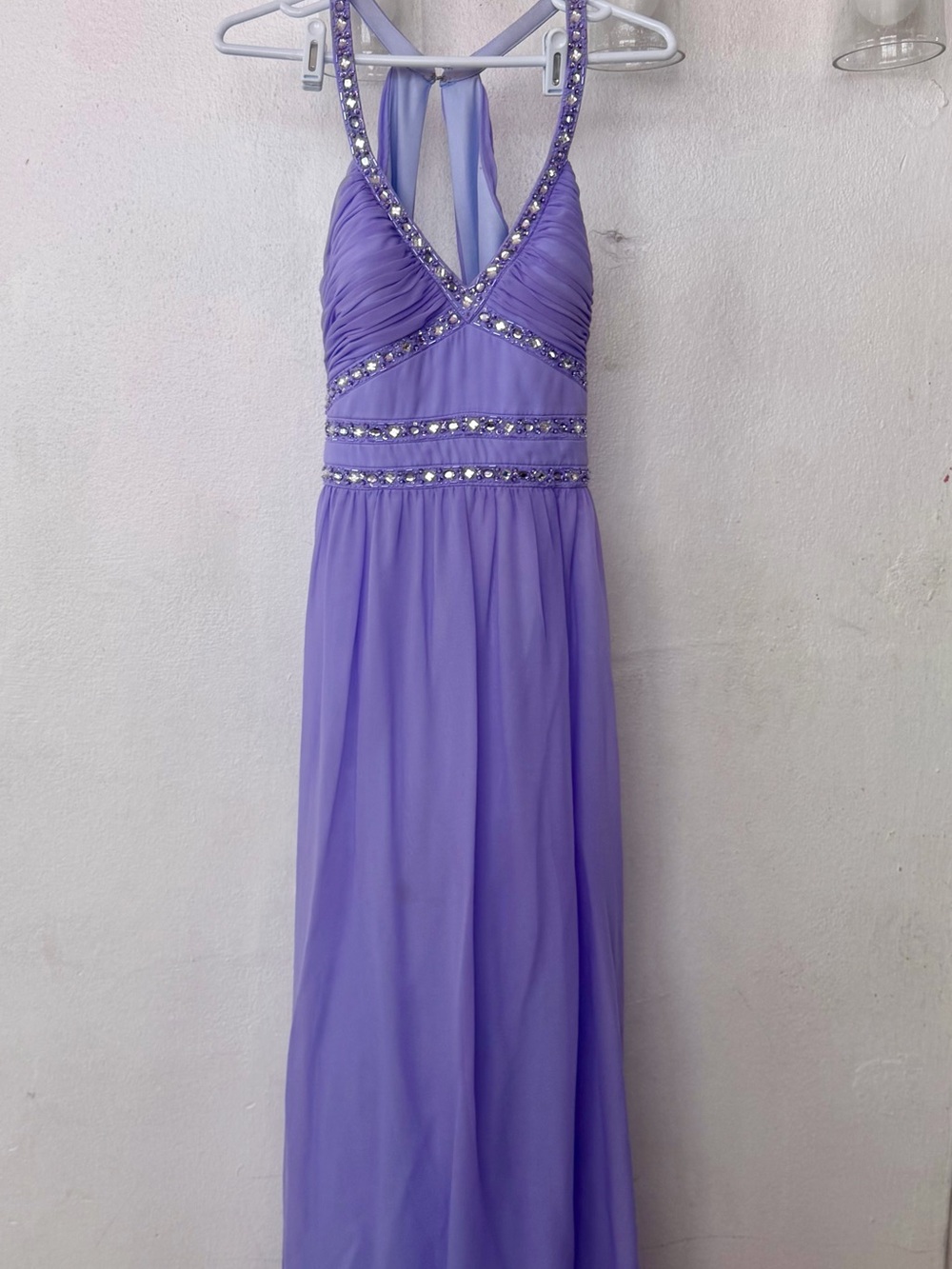 Cache Lavender Backless Beaded Evening Gown